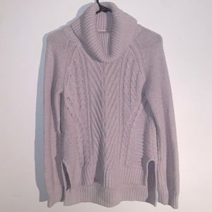 Elle Cable Cotton Blend Gray Turtle Neck Sweater